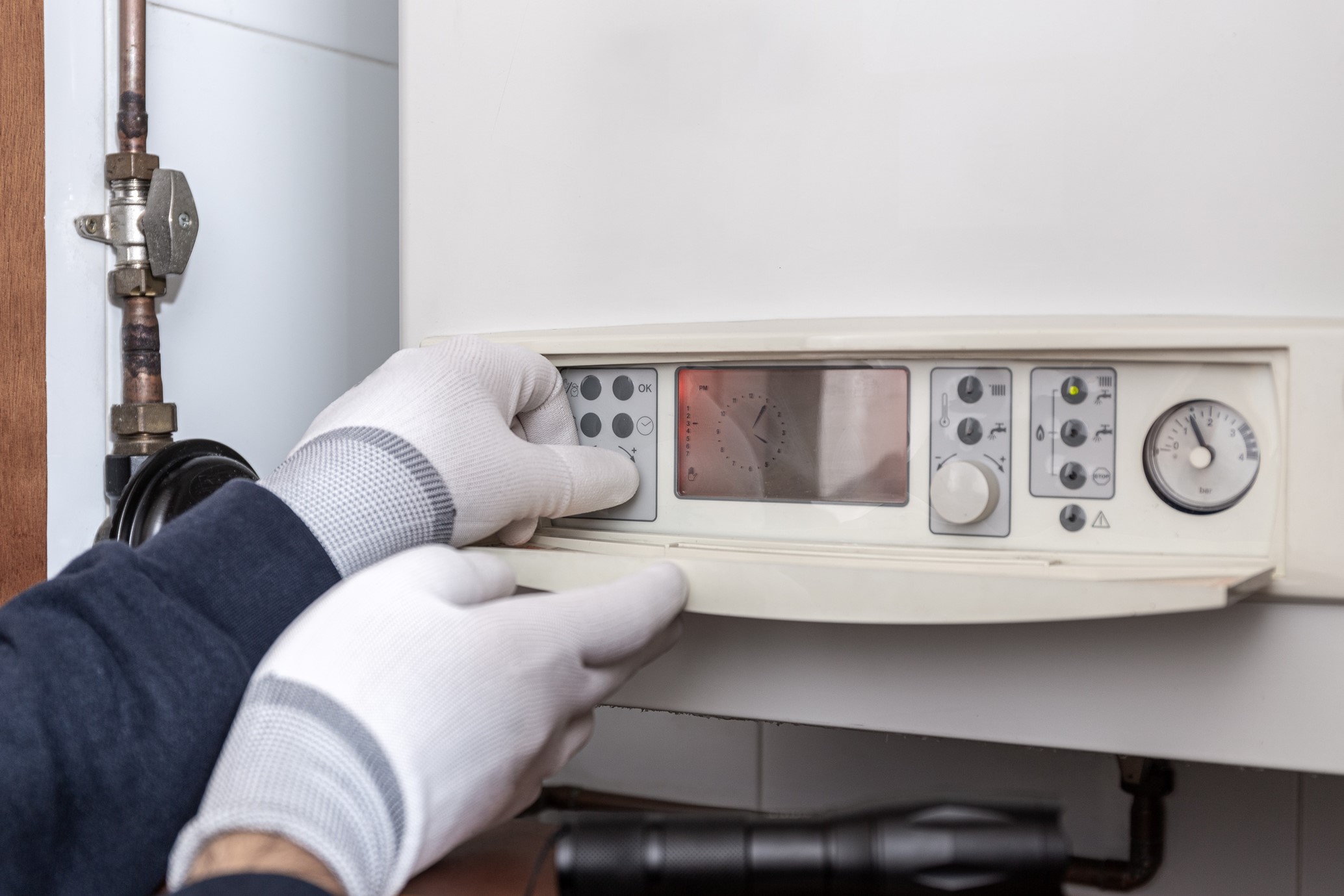 Boiler being checked by a technician. This is included in a boiler service.