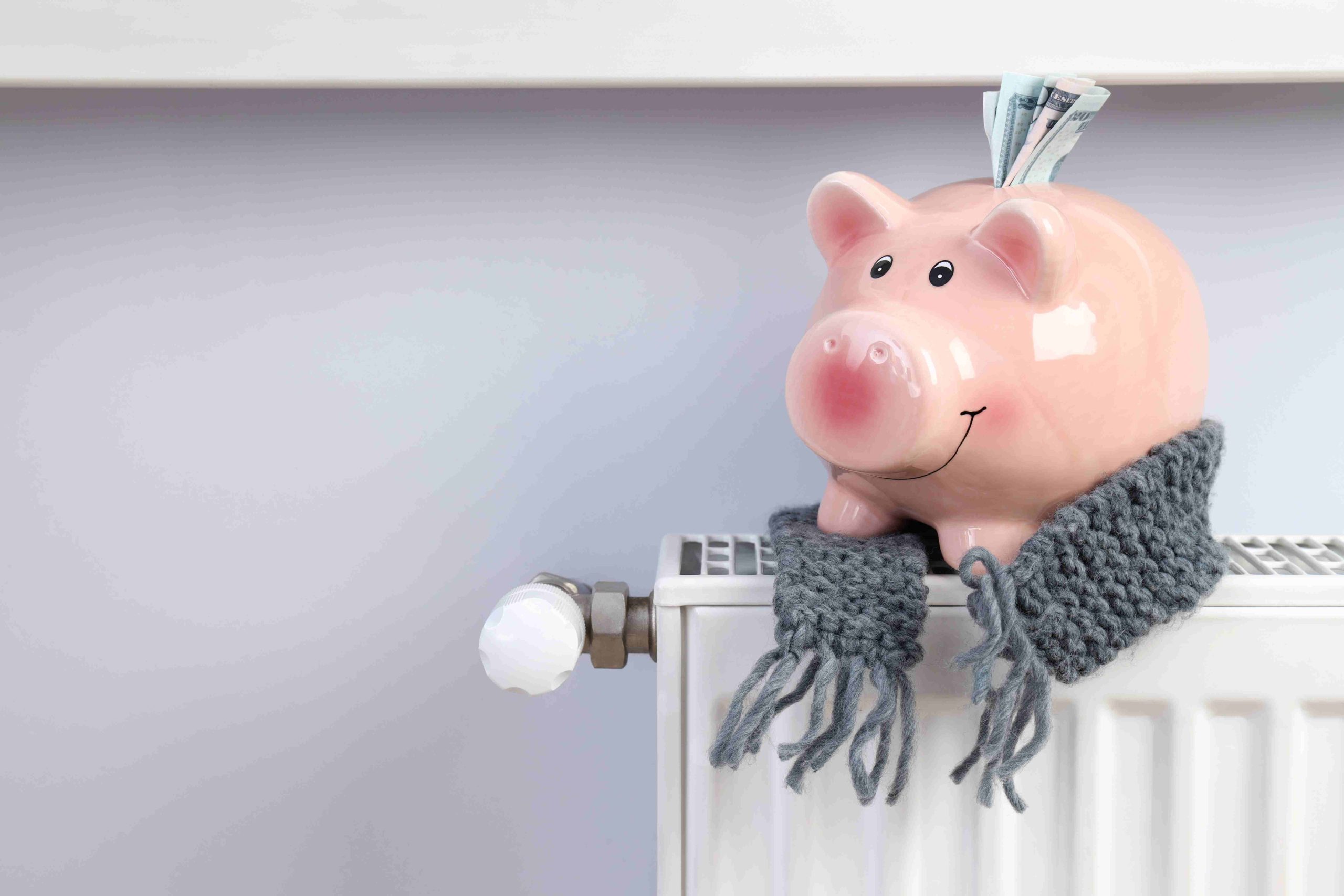 plumber cost amount in a piggy bank on a radiator